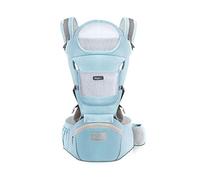SONARIN Porte-bébé ergonomique avec Siège de Hanche/Pur coton, support de tête, multiposition: dorsal, ventral, réglable pour nouveau-né et enfant de 0 à 36 mois (jusqu'à 30 kg) Bleu Clair