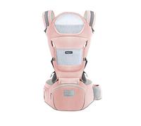 SONARIN Porte-bébé ergonomique avec Siège de Hanche/Pur coton, support de tête, multiposition: dorsal, ventral, réglable pour nouveau-né et enfant de 0 à 36 mois (jusqu'à 30 kg) Rose