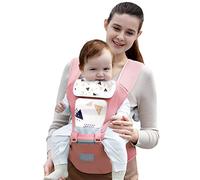 SONARIN Porte-bébé Léger Respirant avec Siège à Hanche,Porte Bébé Ergonomique Multifonction Avant et Arrière Porte-bébé Echarpe de Portage avec Bavoir,Multiposition pour 0-36 Mois(Rose)