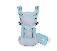 SONARIN Porte-bébé Respirant Premium,avec sac de rangement,Capot Écran solaire, Ergonomique,pour Nouveau-né à tout-petit (0-48 mois),charge maximale 20 kg,Support de tête(Bleu Clair)