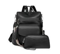 SONARIN PU Sac à Dos à Main Femme,Imperméable Mode Sac à Dos Femme avec Sacoche Vintage,Sacs à Loisir Sacs à Bandoulière Convertible pour École Tavail Voyage(Noir)