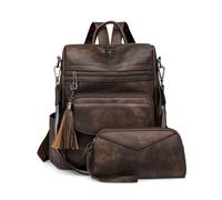 SONARIN PU Sac à Dos à Main Femme,Imperméable Mode Sac à Dos Femme avec Sacoche Vintage,Sacs à Loisir Sacs à Bandoulière Convertible pour École Tavail Voyage(Café)