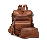 SONARIN PU Sac à Dos à Main Femme,Imperméable Mode Sac à Dos Femme avec Sacoche Vintage,Sacs à Loisir Sacs à Bandoulière Convertible pour École Tavail Voyage(Marron)