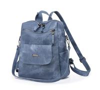 SONARIN PU Sac à Dos Femme,Grande Capacité Sac Antivol Sac à Dos Loisir Imperméable Sac d'École Cartable Fille Sac à Dos Voyage Léger Sac à Bandoulière pour Travail Collège(Bleu)