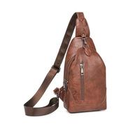 SONARIN PU Sac de Poitrine Femme,Vintage Sacoche Femme Sac Bandouliere Sac d'Epaule Pochette Bandoulière avec Bandoulière Réglable pour Travail École Voyage Randonnée(Marron Foncé)