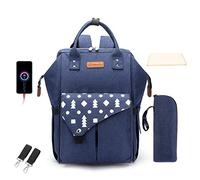 SONARIN Sac à Dos à Langer pour Bébé,avec Matelas à Langer,Sac biberon Isotherme,2 Sangles De Poussette,Sac à Dos à langer avec port de chargement USB,Imperméable,Grande Capacité,Élégant(Bleu)