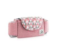 SONARIN Sac organisateur pour poussette, organisateur universel pour poussette, avec porte-gobelets, sangle épaissie utilisée comme sacs à main, universel pour toutes les poussettes (rose, losange)