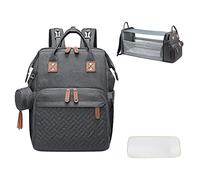 SONARIN Sacs à Dos à Langer pour Bébé avec Lit Pliable,Sacs à Langer Multifonction Portable Imperméable Sac à Couches de Voyage Sac de Poussette avec Tapis,Sac à Tétine et Port USB(Gris)