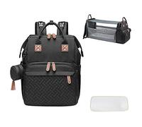 SONARIN Sacs à Dos à Langer pour Bébé avec Lit Pliable,Sacs à Langer Multifonction Portable Imperméable Sac à Couches de Voyage Sac de Poussette avec Tapis,Sac à Tétine et Port USB(Noir)