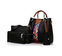 SONARIN Sacs à Main Femme,4 Pièces Ensemble Sac Fourre-Tout Sac Bandoulière Pochette Porte Carte,Mode PU Sacs Portés Main Cabas pour Travail Voyage Shopping(Noir)