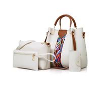 SONARIN Sacs à Main Femme,4 Pièces Ensemble Sac Fourre-Tout Sac Bandoulière Pochette Porte Carte,Mode PU Sacs Portés Main Cabas pour Travail Voyage Shopping(Blanc)