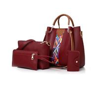 SONARIN Sacs à Main Femme,4 Pièces Ensemble Sac Fourre-Tout Sac Bandoulière Pochette Porte Carte,Mode PU Sacs Portés Main Cabas pour Travail Voyage Shopping(Rouge)