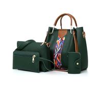 SONARIN Sacs à Main Femme,4 Pièces Ensemble Sac Fourre-Tout Sac Bandoulière Pochette Porte Carte,Mode PU Sacs Portés Main Cabas pour Travail Voyage Shopping(Vert)