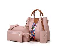SONARIN Sacs à Main Femme,4 Pièces Ensemble Sac Fourre-Tout Sac Bandoulière Pochette Porte Carte,Mode PU Sacs Portés Main Cabas pour Travail Voyage Shopping(Rose)