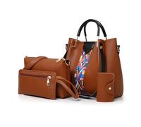SONARIN Sacs à Main Femme,4 Pièces Ensemble Sac Fourre-Tout Sac Bandoulière Pochette Porte Carte,Mode PU Sacs Portés Main Cabas pour Travail Voyage Shopping(Marron)