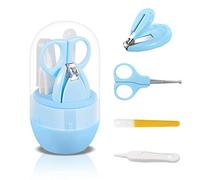 SONARIN Transparent Kit Coupe-Ongles Bébé,kit de toilettage pour bébé 4 en 1,avec coupe-ongles,ciseaux,lime à ongles et pince à Épiler,Kit Soins des Ongles Bébés et Jeunes Enfants(Bleu)