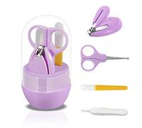 SONARIN Transparent Kit Coupe-Ongles Bébé,kit de toilettage pour bébé 4 en 1,avec coupe-ongles,ciseaux,lime à ongles et pince à Épiler,Kit Soins des Ongles Bébés et Jeunes Enfants(Violet Clair)