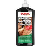 SONAX Soin du cuir (500 ml) | Émulsion cuir lisse & synthétique : nettoie, ravive couleurs, assouplit & protège avec cire d’abeille, anti-UV & parfum cuir.