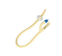 Sonde à deux voies avec valve en plastique, extrémité béquillé CH 24 (latex enduit de silicone) avec ballonnet de 5 à 10 ml