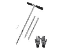 Sonde de prélèvement de sol - Sonde de test de sol en acier inoxydable avec gants - Kit d'essai de sol de jardin, outil d'échantillonnage de noyau de sol, longueur réglable de 17 à 32 à 48 pouces
