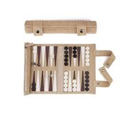 SONDERGUT- Backgammon - Backgammon en Cuir véritable - Backgammon de Voyage (Moka) (Beige)