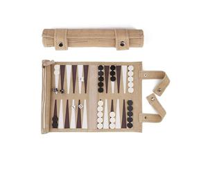 SONDERGUT- Backgammon - Backgammon en Cuir véritable - Backgammon de Voyage (Moka) (Beige)