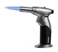 Sondiko Briquet au butane double style flamme, taille de flamme réglable, chalumeau rechargeable avec verrouillage de flamme continue pour crème brûlée, cuisine (le gaz butane n'est pas inclus)