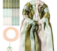 Sonekin Jeu de Ruban Mariage, Lot de 18 Rubans de Satin Double Face, y Compris Des Anneaux en Bois, Adaptés Aux Bouquets de Mariée, Aux Décorations de Fête(Vert olive)