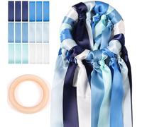 Sonekin Jeu de Ruban Mariage, Lot de 18 Rubans de Satin Double Face, y Compris Des Anneaux en Bois, Adaptés Aux Bouquets de Mariée, Aux Décorations de Fête(Bleu)