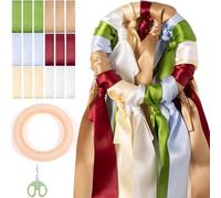 Sonekin Jeu de Ruban Mariage, Lot de 18 Rubans de Satin Double Face, y Compris Des Anneaux en Bois, Adaptés Aux Bouquets de Mariée, Aux Décorations de Fête(Champagne)