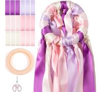 Sonekin Jeu de Ruban Mariage, Lot de 18 Rubans de Satin Double Face, y Compris Des Anneaux en Bois, Adaptés Aux Bouquets de Mariée, Aux Décorations de Fête(Rose)