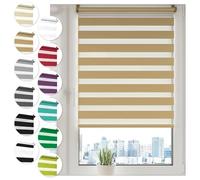 Sonello Store Enrouleur Jour Nuit Klemmfix sans perçage 30cm x 130cm Beige, Facile à Installer avec Clips pour Fenêtre ou Porte, Stores Zébrés de Protection Solaire, Store Enrouleur en Tissu Double