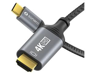 Sonero® Câble 4K USB-C vers HDMI, prise HDMI vers prise USB-C, 4K 60Hz, 18Go/s, gaine coton, gris/noir, 2.00 mètres