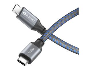 Sonero® Câble USB-C vers USB-C, transmission d'images 4K 60 Hz, USB 3.2 Gen 2, DP Alt Mode, transmission de données 10 Go/s, 5A/20V/100W avec puce E-Marker, gris/bleu, 1,00 m