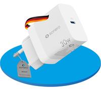 sonero chargeur USB-C, 1x 30 watts port USB-C, GaN chargeur rapide, alimentation USB, chargeur de téléphone portable avec détection automatique du courant de charge, blanc