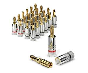 Sonero® jeu de 24 fiches bananes, pour tous les câbles d'enceintes d'un diamètre maximum de 6 mm², 24 pièces avec codage couleur (12x rouge, 12x noir), plaquées or 24 carats
