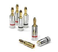 Sonero® lot de 4 fiches bananes, pour tous les câbles d'enceintes d'un diamètre maximum de 6 mm², 4 pièces avec codage couleur (12x rouge, 12x noir), plaqué or 24 carats