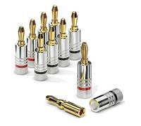 Sonero® lot de 8 fiches bananes, pour tous les câbles d'enceintes d'un diamètre maximum de 6 mm², 8 pièces avec codage couleur (12x rouge, 12x noir), plaqué or 24 carats