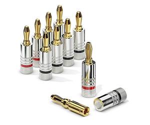 Sonero® lot de 8 fiches bananes, pour tous les câbles d'enceintes d'un diamètre maximum de 6 mm², 8 pièces avec codage couleur (12x rouge, 12x noir), plaqué or 24 carats