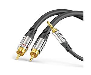 Sonero® Premium câble cinch 15,0 m, 2x câble cinch vers jack 3,5 mm, câble audio, système hi-fi, AUX, noir
