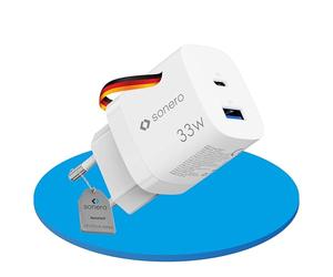 Sonero USB-C et USB-A Chargeur GaN Rapide 33W/30W avec Détection Automatique du Courant de Charge, Blanc