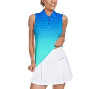 Soneven Polo de golf pour femme, sans manches, léger, avec col, t-shirt de sport, respirant, t-shirt de tennis, t-shirt d'été, Imprimé dégradé de points bleu A, XS