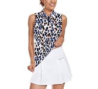 Soneven Polo Femme sans Manches avec 1/4 Zipper cintrét T Shirt Sport Femme d'été Respirant Golf Tennis Tops Sport Shirt A-Imprimé léopard XS