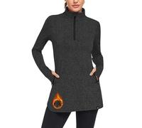 Soneven Pull en polaire pour femme - Sweat thermique - Pour l'hiver - Manches longues - Fermeture éclair 1/4 - Avec trous pour les pouces - Long t-shirt de sport en polaire - Pour l'extérieur et la