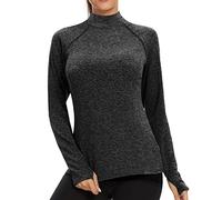 Soneven T-Shirt Thermique à Manches Longues pour Femme - Pull Fonctionnel pour l'hiver - en Polaire - Manches Longues - Haut Base Layer de Sport Top de Course Fitness B-Noir XS