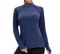 Soneven T-Shirt Thermique à Manches Longues pour Femme - Pull Fonctionnel pour l'hiver - en Polaire - Manches Longues - Haut Base Layer de Sport Top de Course Fitness B-Bleu S