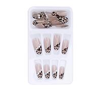 Sonew 24 Pièces Faux Ongles Pointe, Imprimé Léopard Fausse Perle Faux Ongles Filles Couverture Complète Outil de Manucure, Salon Faux Ongles Ongles Acryliques Conseils D'art