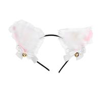 Sonew Bandeau Oreilles de Chat, Joli Bandeau en Peluche avec Cloche pour Halloween, Fête Costumée de Cosplay (WHITE)