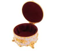 Sonew Boîte à Bijoux Ronde Vintage avec Motif Floral doré sculpté à la Main pour Bagues, Boucles d'oreilles et Colliers - Bibelot Rétro en élégant (WHITE)