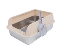 Sonew Boîte à Litière pour Chats en Acier Inoxydable avec des Côtés Hauts et Une Conception Facile à Claire - Grand Plateau de Litière de Chat en Métal Anti-Glisser avec Cuillère pour Les Intérieurs
